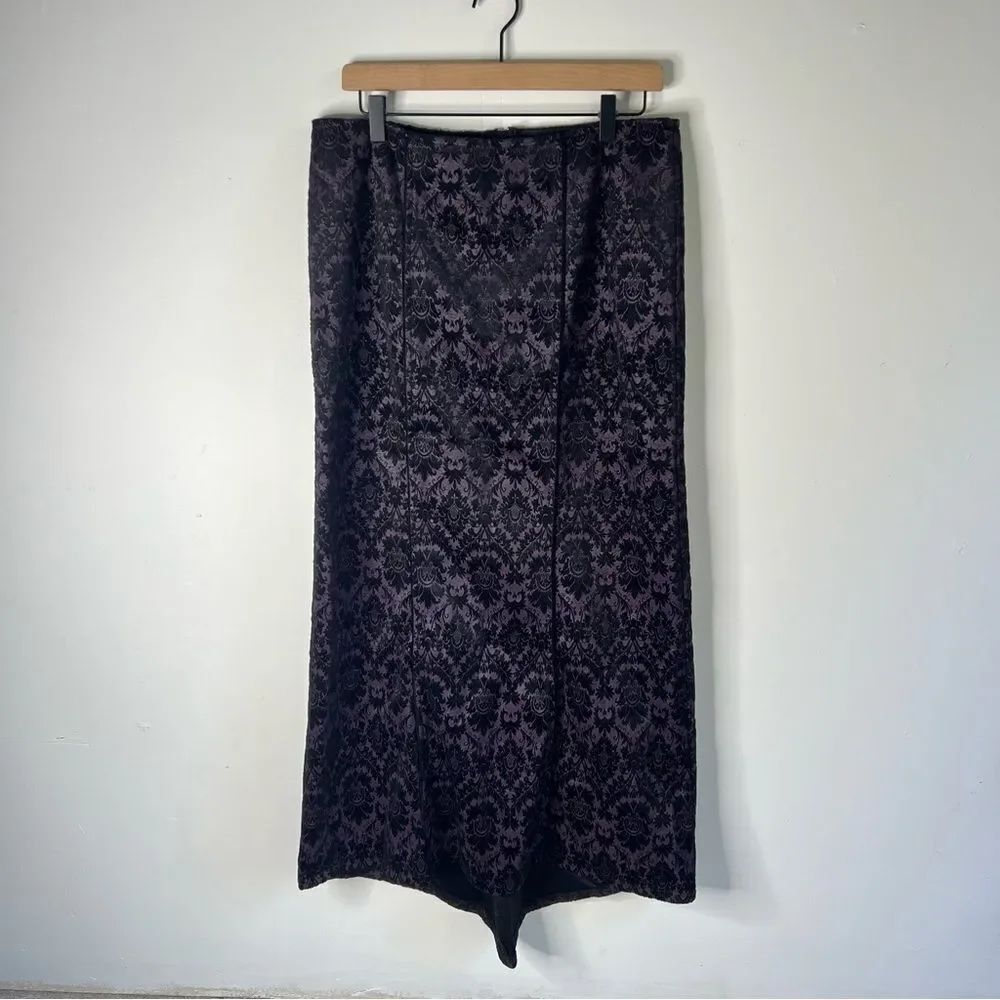 LIP SERVICE Vintage Black and Purple Velvet Lace Maxi Pencil Skirt Large LA USA